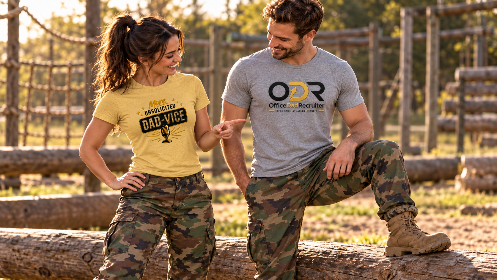 MUD and ODR tees on an obstacle course